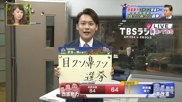 TBS　昨日の参院選を「"目クソ鼻クソ"選挙」と命名：コメント1