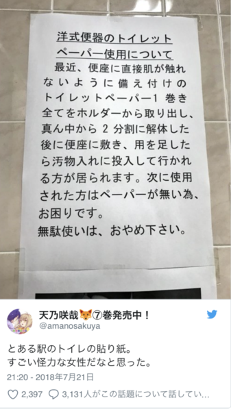 女さん、トイレットペーパーを使いトイレで高難易度な行為に及ぶ：コメント1